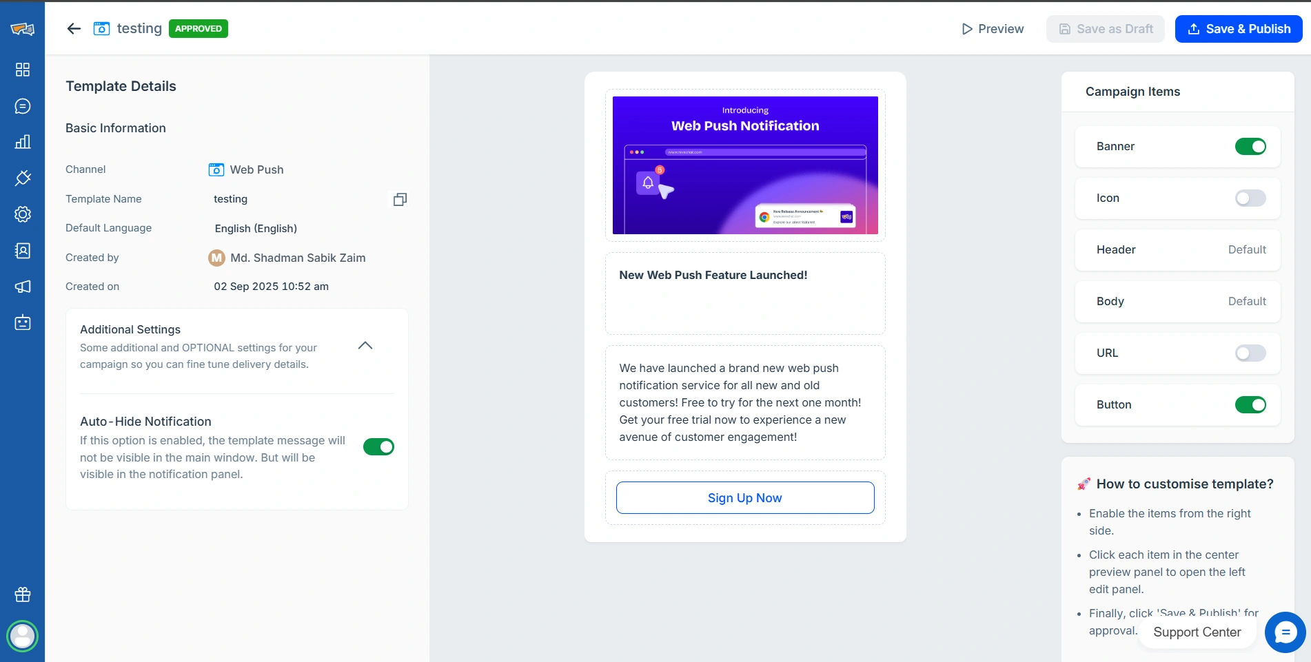 REVE Chat Web Push Template Builder