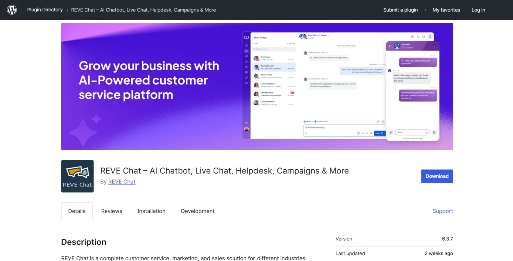 REVE Chat WordPress Chatbot Plugin