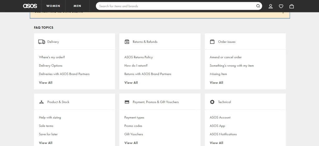 ASOS FAQ Page