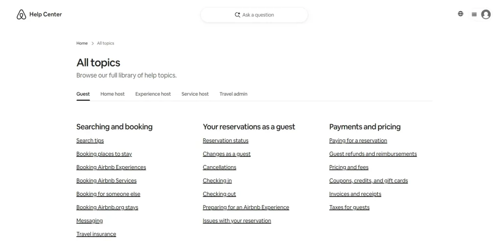 Airbnb FAQ Page