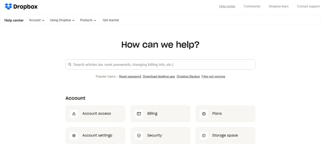 Dropbox FAQ Page