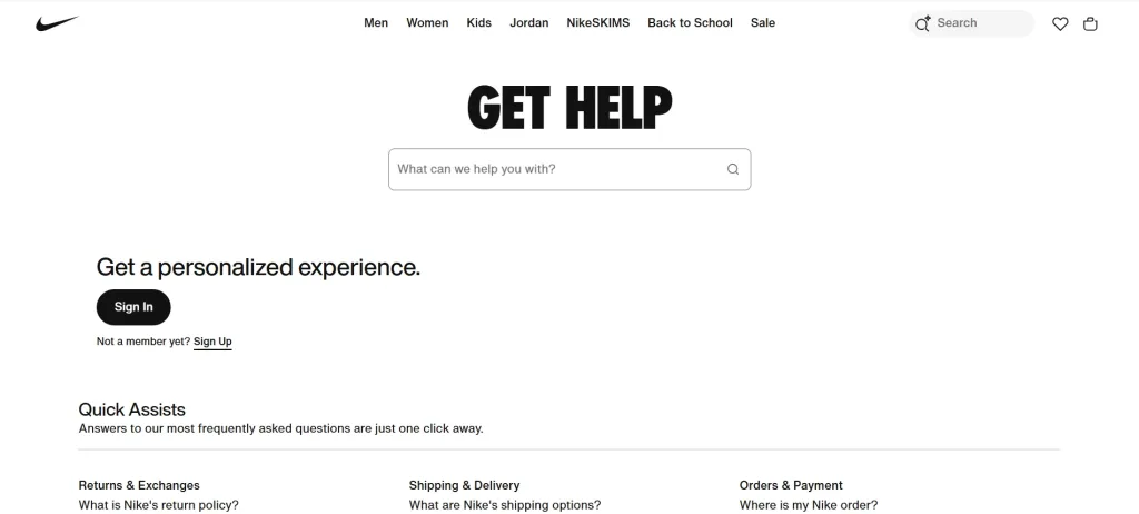 Nike FAQ Page