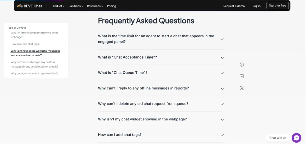 REVE Chat FAQ Page