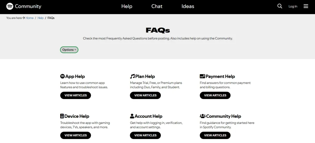 Spotify FAQ Page