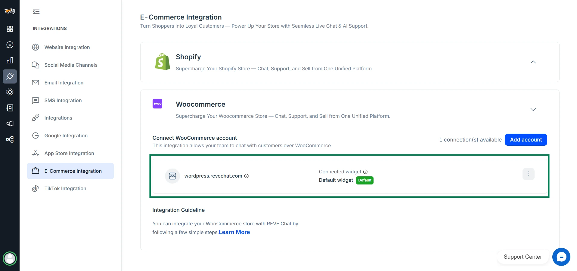 WooCommerce Store Connected to REVE Chat