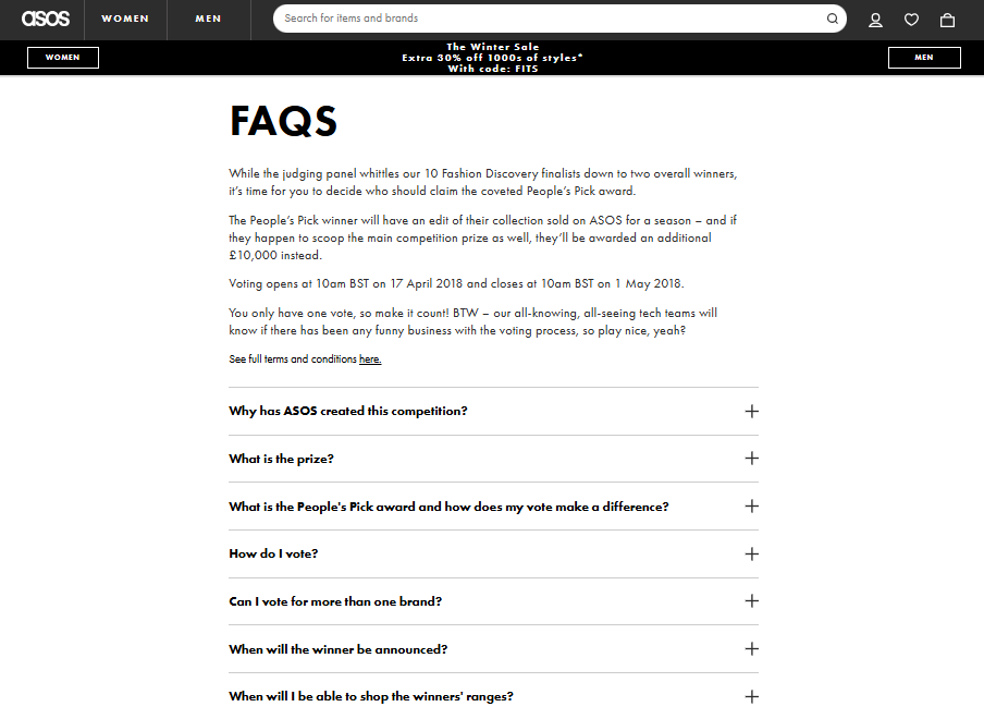 asos faq page example