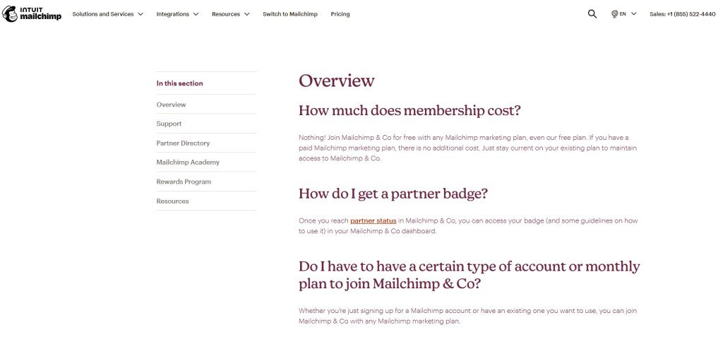 Mailchimp faq page example