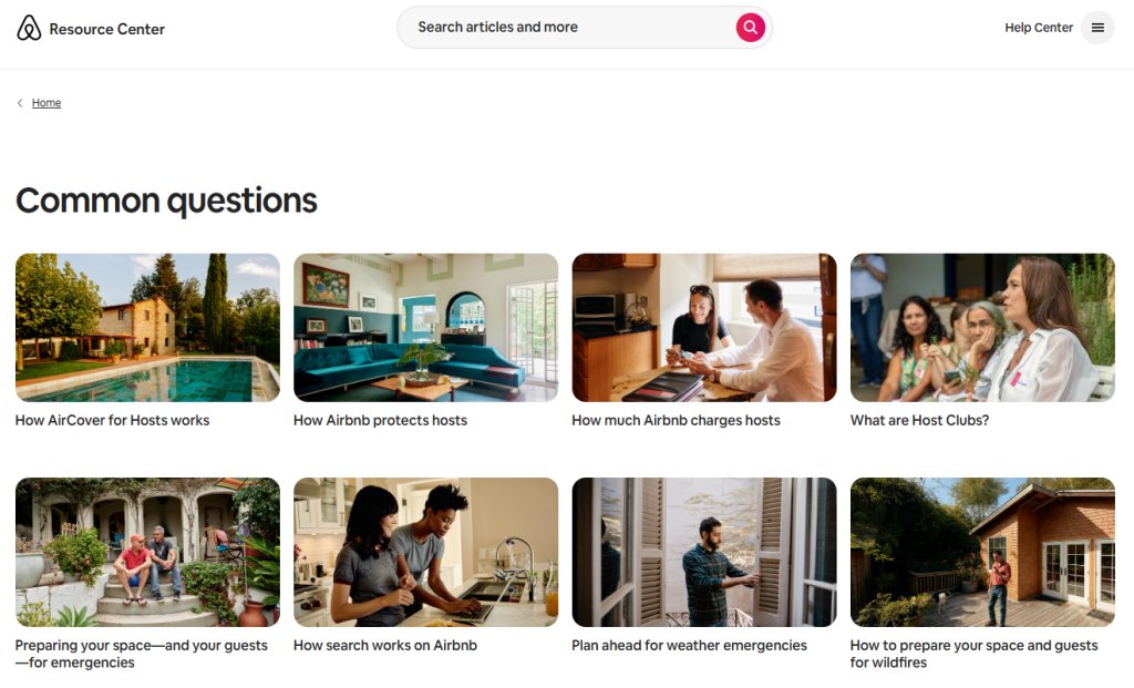 Airbnb faq page example