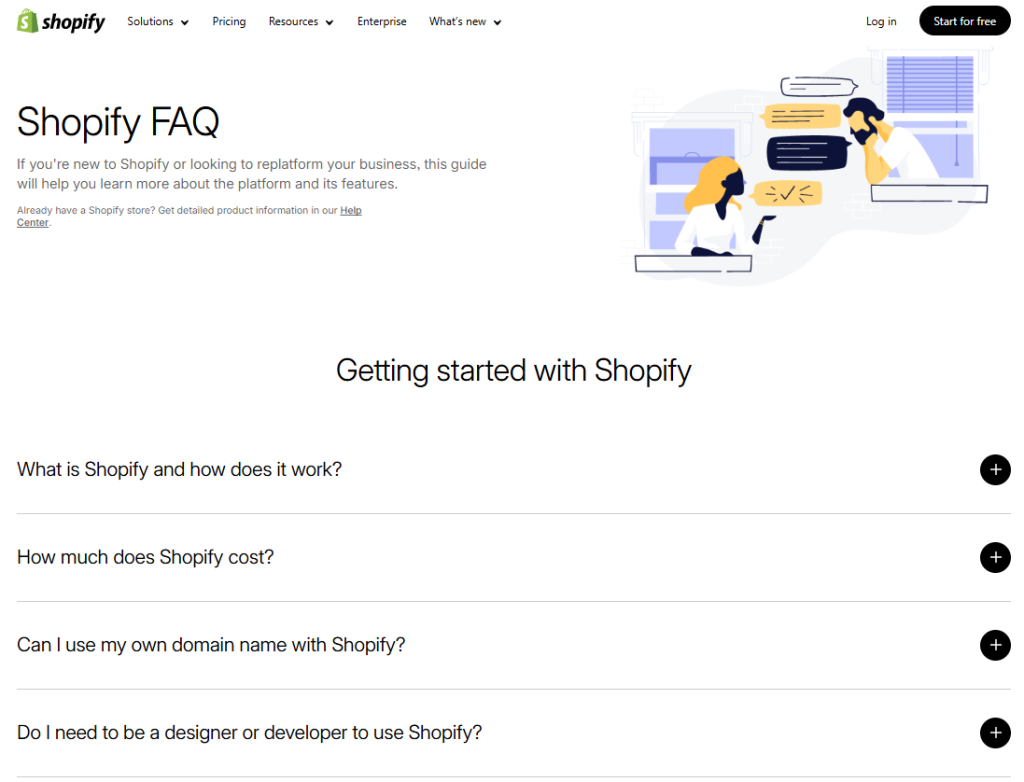 Shopify faq page example