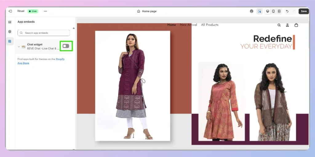 Enable the REVE Chat Widget in Shopify