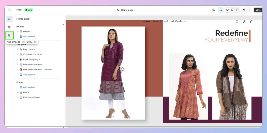Enable the REVE Chat Widget in Shopify Theme Editor