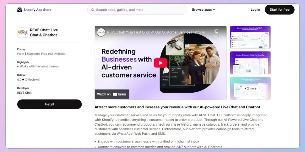 Step 1: Install the REVE Chat Shopify App