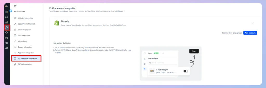 Step 2: Add Your Shopify Store in REVE Chat