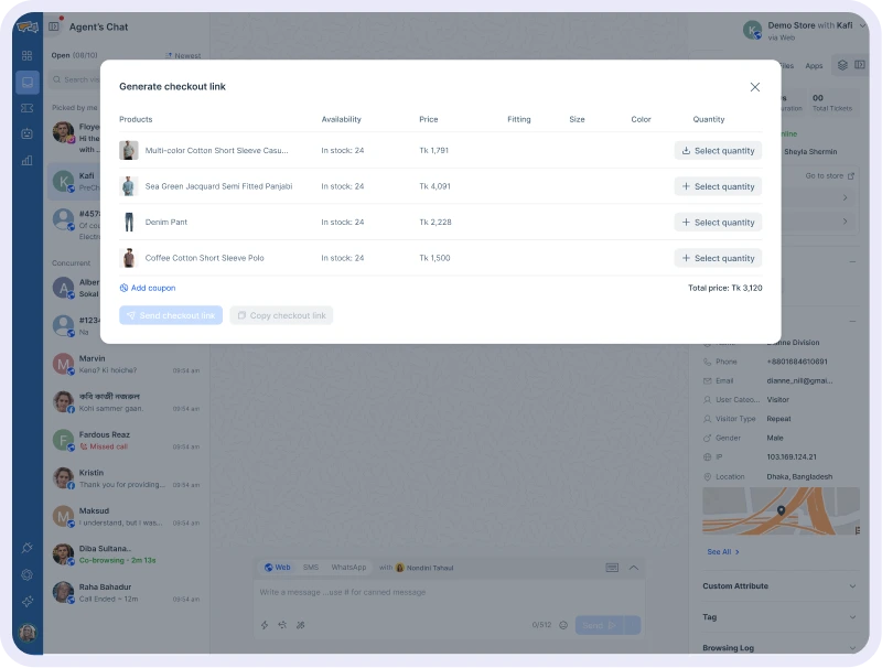 Checkout Link Creation REVE Chat