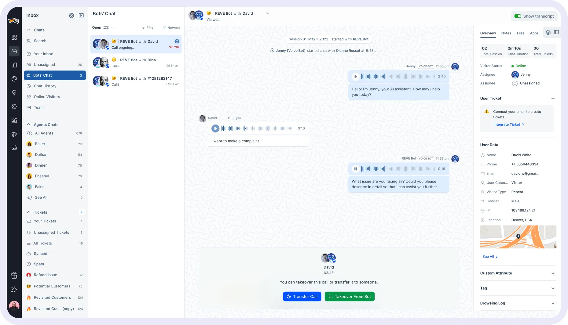 Chatbot Transcripts Menu Voice Bot for Sales, Support, & Operations