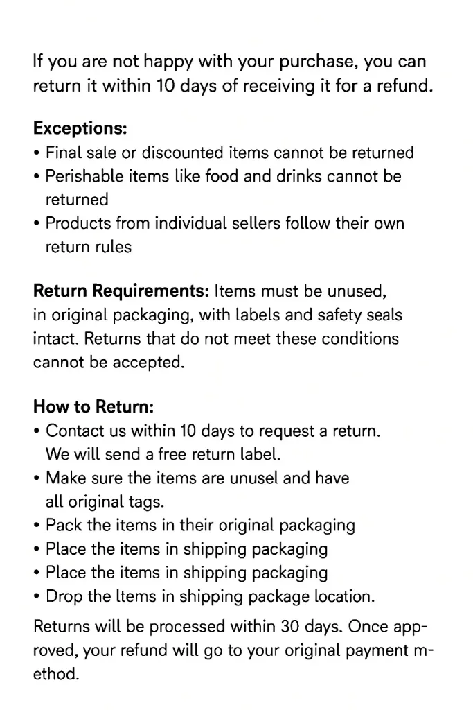 Dropshipping Return Policy Template