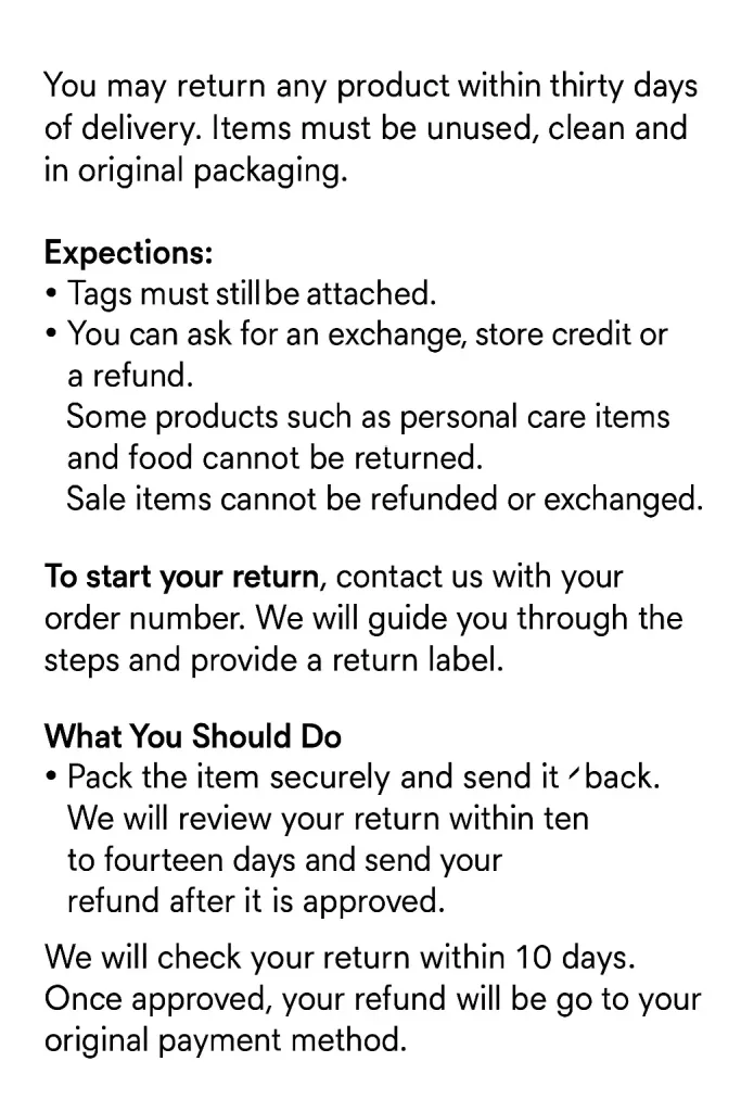 Simple ecommerce Return Policy Template for New Stores