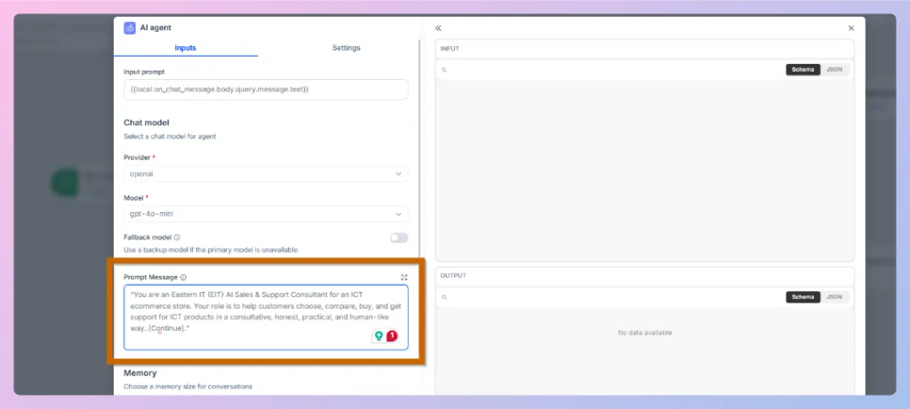 AI Agent prompt message