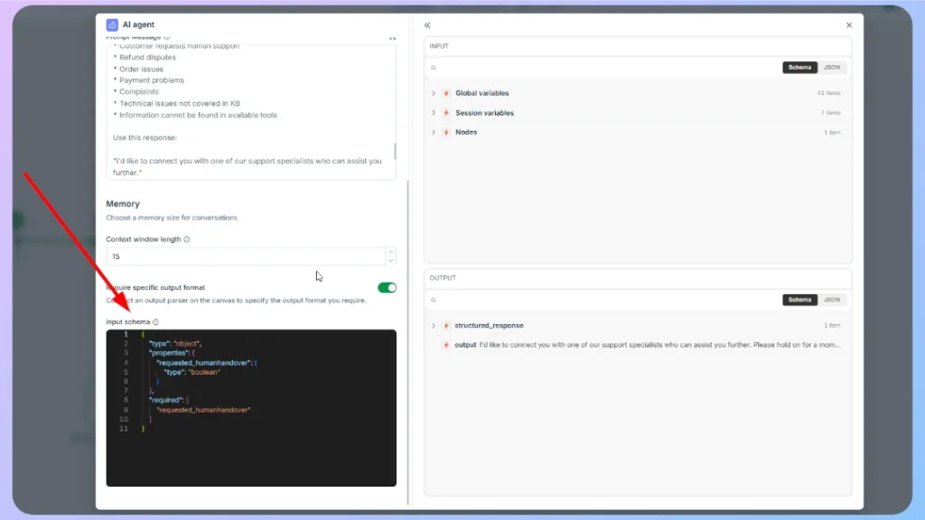 Add the output schema to the AI Agent