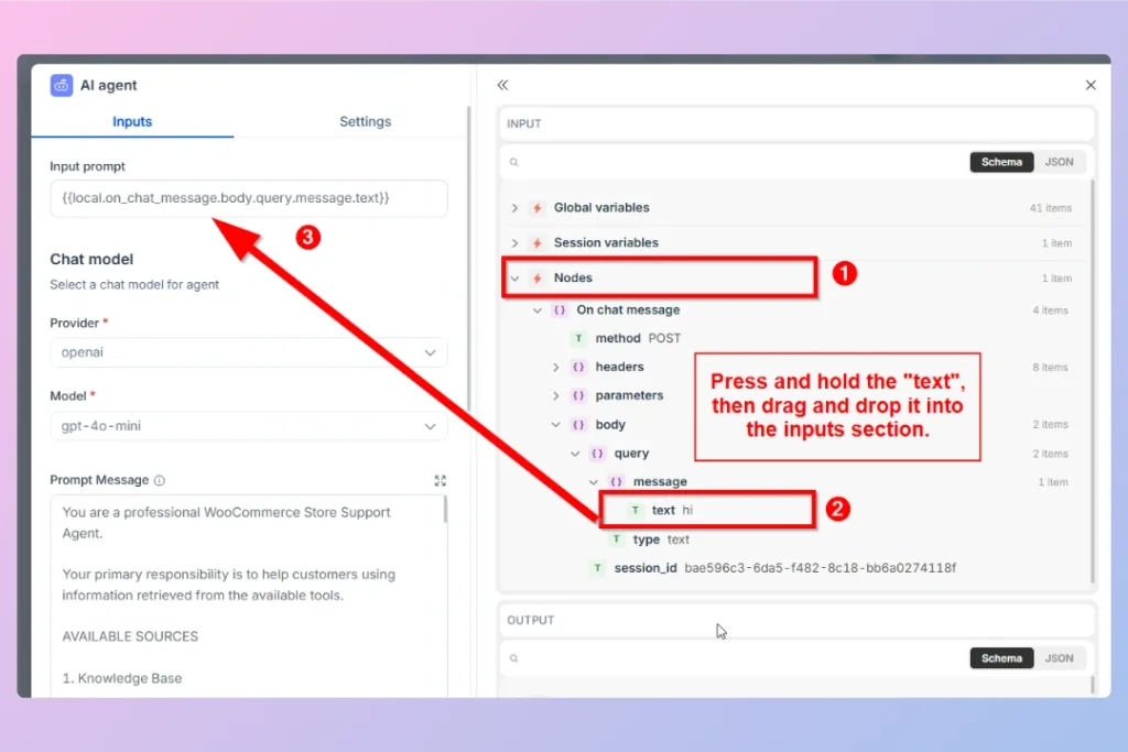 Configure the AI Agent input