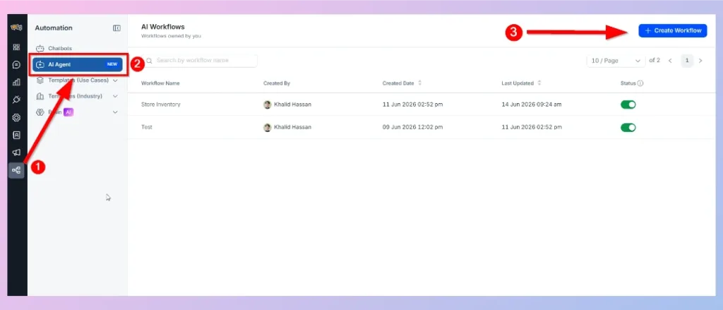 Create New AI Agent workflow