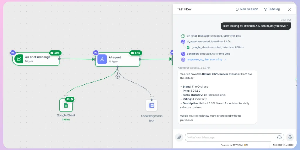 Google Sheet tool is connected with AI Agent