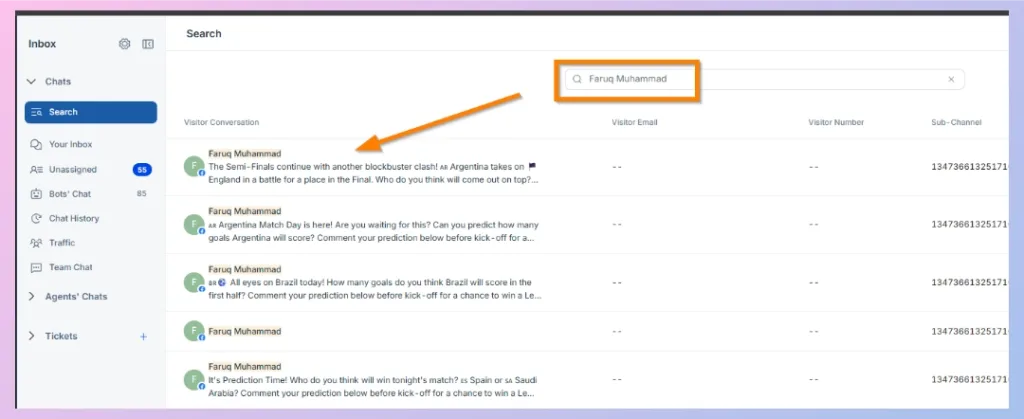 REVE Chat Conversion Search Option