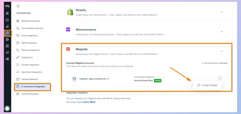 magento integration dashboard