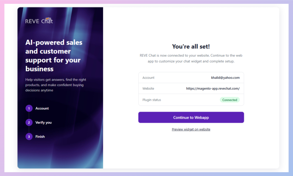 revechat and magento setup compleate